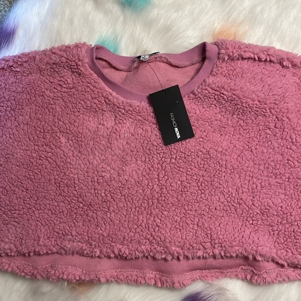 Nwt Fashion Nova Cozy Thoughts Sherpa Long Sleeve Cropped Pullover - Picture 4 of 7
